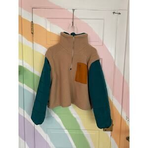 VEVERET Sherpa Colorblock Quarter Zip Pullover Jacket Teal Large Cozy